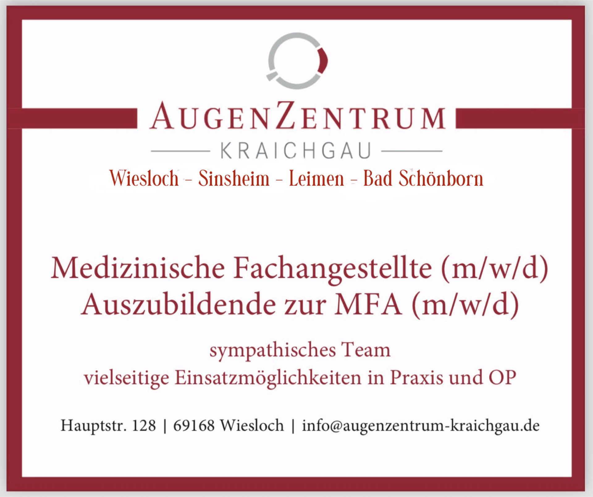 Stellenanzeige MFA/Optiker/Azubi