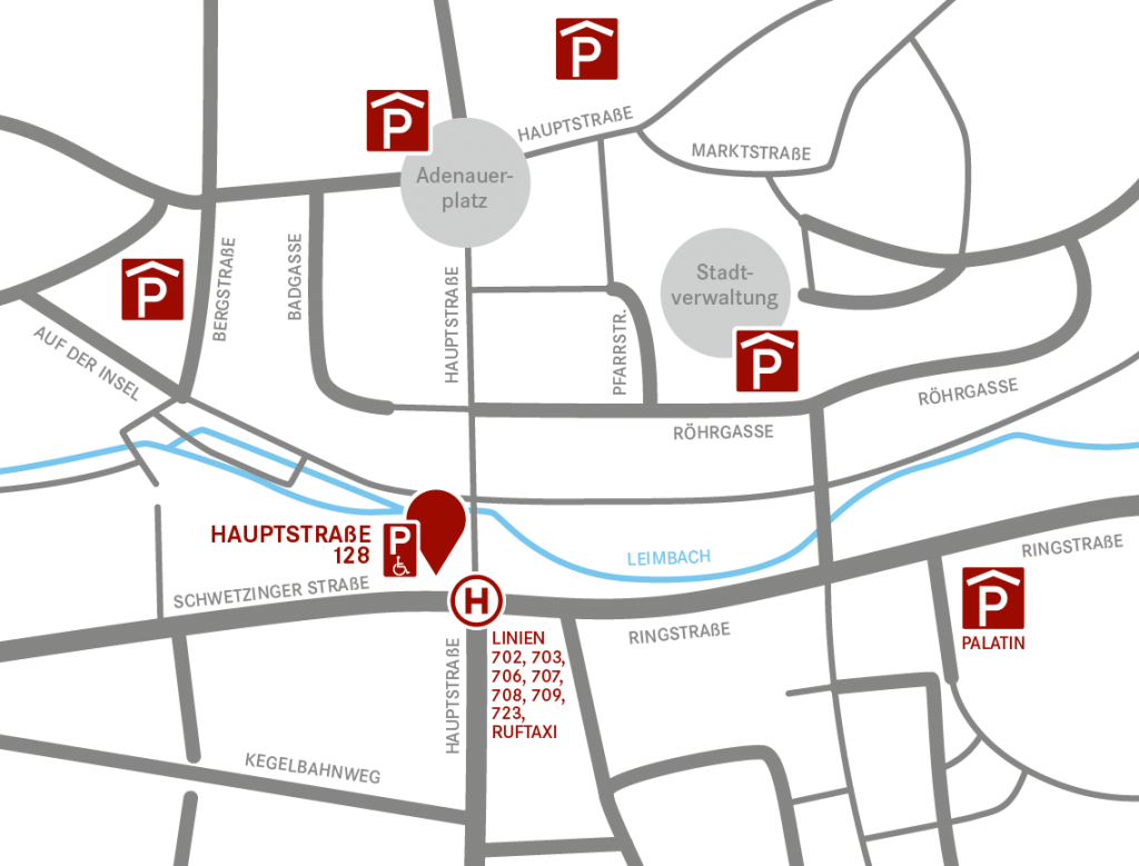 Kartenausschnitt Praxis Wiesloch Hauptstraße 128